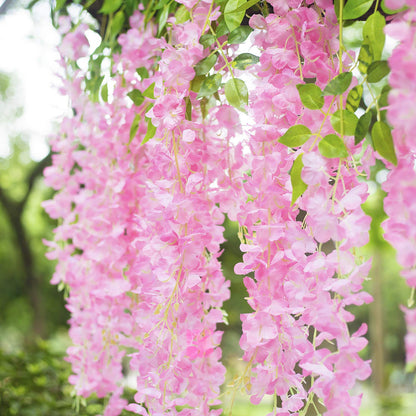 GPARK 12 Pieces/Each 45 inch / 3.7 ft Wisteria Artificial Flower Bushy Silk Vine Ratta Hanging Garland Hanging for Wedding Party Garden Outdoor Greenery Office Wall Decoration Pink