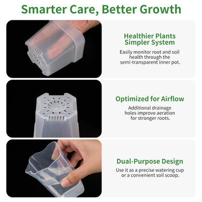 Uprony 10 Pack 2.5" Self Watering Pots for Indoor Plants, Mini Clear Plastic Planters Water Level Indicator, with Drainage Holes, Cuttings, Seedlings, Herbs, African Violets
