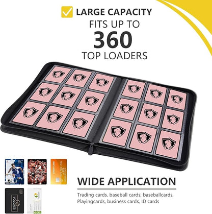 Trading Card Binder 9 Pocket, 360 Pockets Trading Card Holder Book, Premium PU Cover Zip Folder Binder, Side Loading Carrying Case Binder Album for TCG, MTG,Sports Cards, Game Cards (Black)