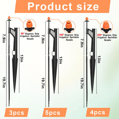12 Sets 90/180/360° Irrigation Micro Sprinkler Heads with Stake,Drip Sprinkler Heads with 1/4" Irrigation Tubing on Riser Stake,Drip Spray Emitters Sprinkler Stake Assembly for Garden Water System
