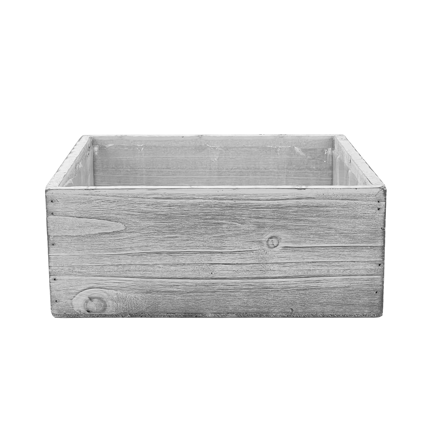 CYS EXCEL White Wood Square Planter Box with Removable Plastic Liner (H:4" Open:10"x10") | Multiple Size Choices Wooden Planters | Indoor Decorative Flower Box