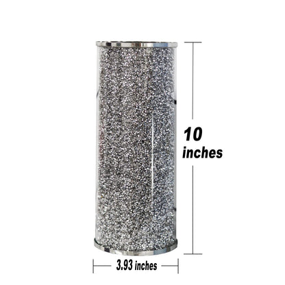 Silver Crystal Flower Vase, 10" Large Crushed Diamond Vase, Shiny Round Modern Luxury Decorative Glass Vases for Home Decor, Dining Table, Bathroom, Bedroom, Sofa Table, Wedding