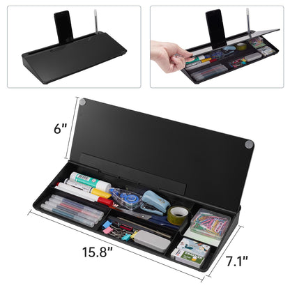 TSJ OFFICE Desktop Whiteboard Dry-Erase-Board - Computer Keyboard Stand White Board Surface Pad with Drawer, Desk Organizers with Accessories for Office, Home, School Supplies - Complete Black