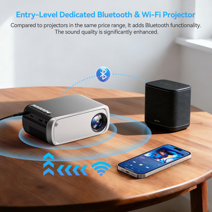 Mini Projector with Wi-Fi 6 and Bluetooth 5.4,Full HD 1080P Portable Projector Electric Focus,Projector for Bedroom Entertainment Smartphone/HDMI/TV Stick/Windows/USB