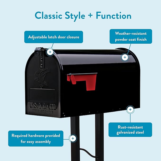 Architectural Mailboxes Mailbox to Go Galvanized Steel Mailbox and Post Kit, MC11KITBAM, Black, Medium Capacity