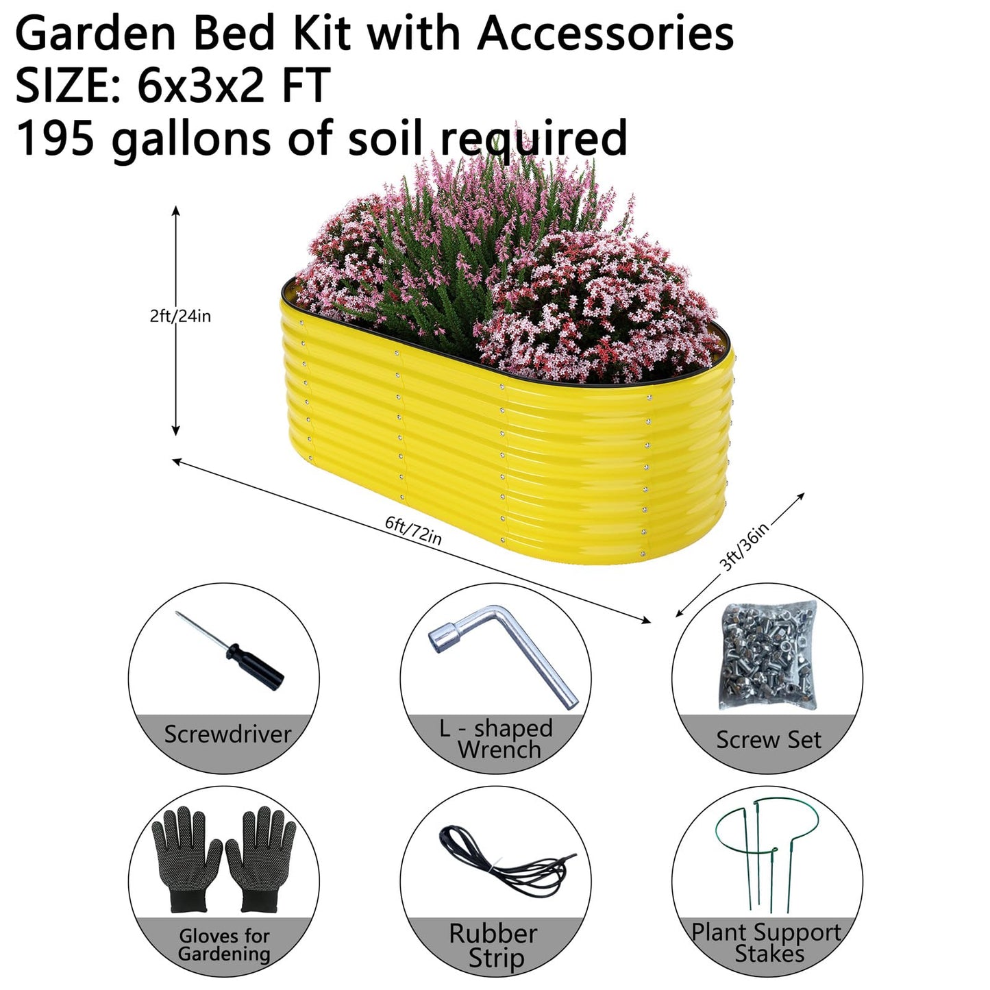 Galvanized Metal Planter Raised Garden Bed Kit for Gardening Outdoor，6x3x2ft Planter Grow Garden Box Raised Flower Bed，Long Vegetable Clearance Herb Raised Garden Beds For Container Gardening
