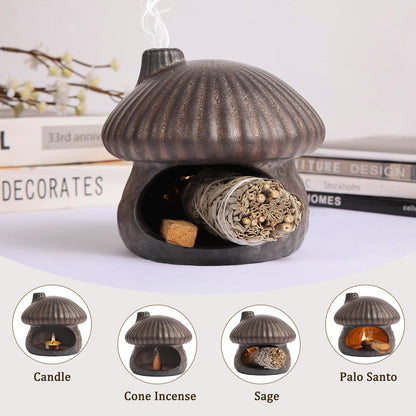 Mofunci Palo Santo Holder Mushroom Shape, Ceramic Sage Holder for Burning Palo Santo Burner for Meditation, Yoga and Relaxation(Gilt Gold)