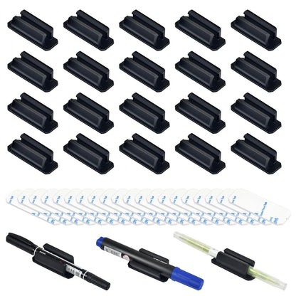 20 Pack Adhesive Silicone Pen Holders, Black Stick-On Pencil & Marker Clips