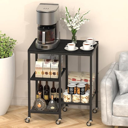 OGEMXU Kitchen Microwave Cart,Microwave Stand with Wheels,Coffee Bar Table Station,4-Tier Rolling Baker's Rack,Small Appliance Storage Shelf,Utility Side Table for Kitchen,Living Room (Black)