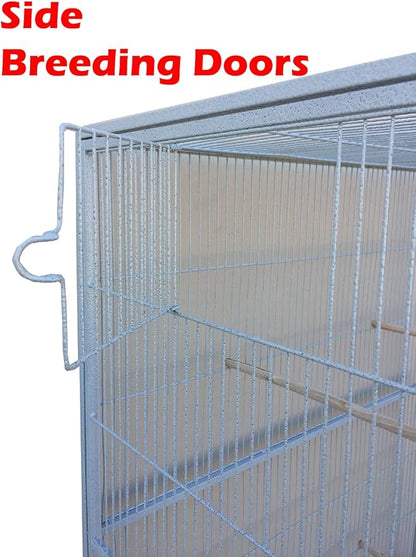64" Extra Large Double Flight Bird Wrought Iron Double Breeding Cage Slide Out Divider 3-Levels Bird Parrot Cage Cockatiel Conure Bird Cage with Removable Stand on Wheels