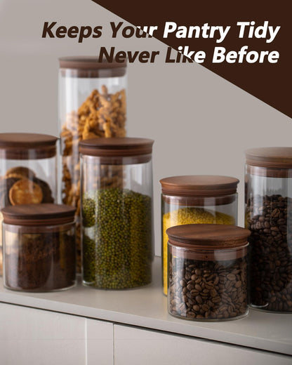 BOILMERIT 17 oz Coffee Canister with Scoop and Wooden Lids, Airtight Glass Coffee Beans Storage Container Sets of 2 for Ground Coffee,Food Storge Jars for Ground Coffee Bar Cereal Snack