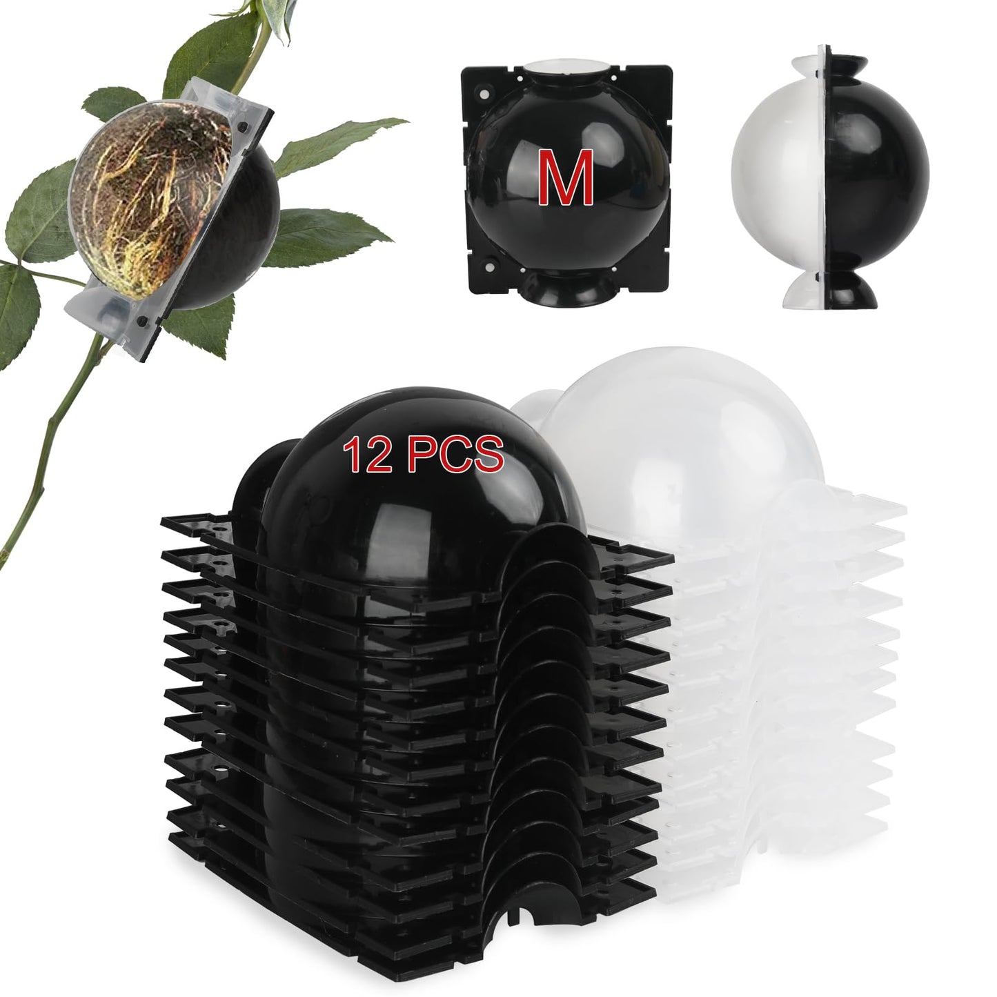 NVAAV Tree Root Growing Box, Air Layering Pods Propagation Kit, Reusable Half Transparent Plants Asexual Reproduction Grafting Ball for Fast Propagation Plants (12pcs Meidum)