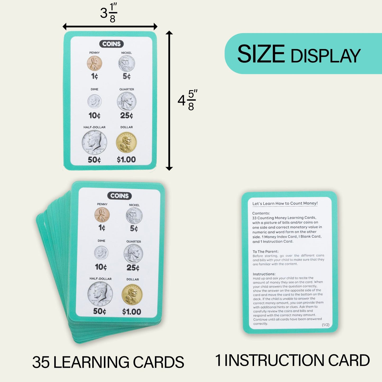BAZIC Products Money Flash Cards Learn to Count Money, Recognize Bills and Coins USA Currency, Interactive Learning Flashcards Kindergarten School Home (36/Pack), 72-Pack