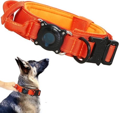 Upgraded AirTag Dog Collar,Waterproof Tactical Dog Collar with AirTag Holder, Control Handle and Metal Buckle,Heavy Duty Dog Collars for Large Dogs(Orange，XXL
