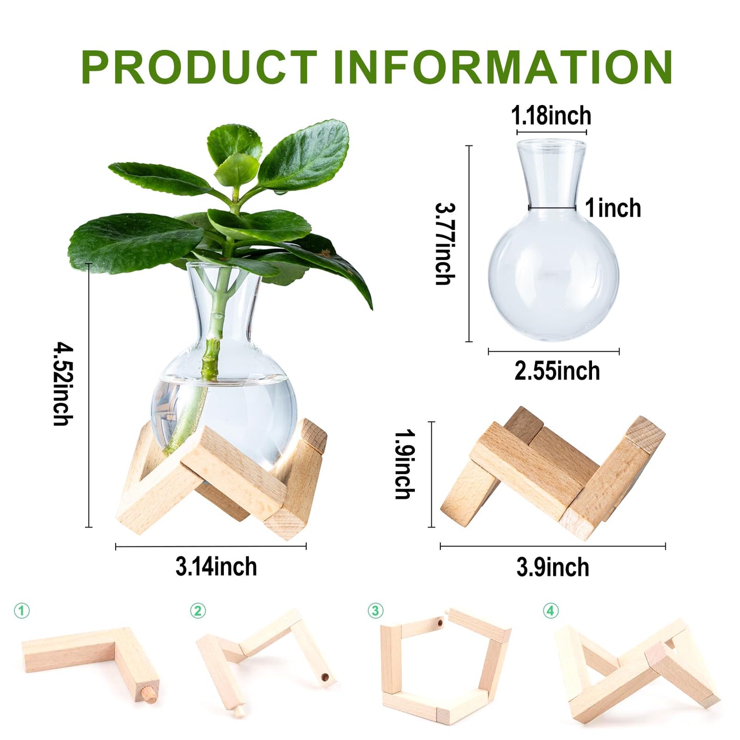 wangsdjy Propagation Stations, Propagation vases with Wooden Stand, Small Tabletop Glass Bulb Vases for Hydroponics Plant Propagation Station Home Office Decoration, Gift for Women Plant Lovers (6)