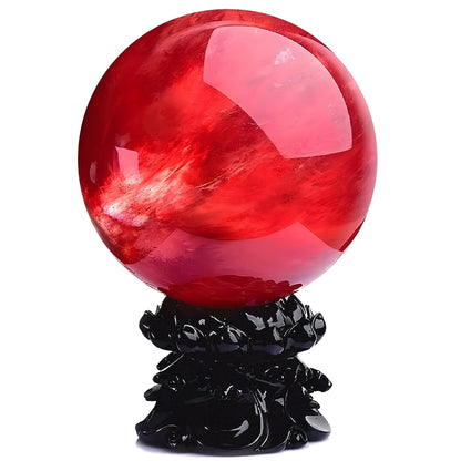 GYKLE 4 Inch Red Crystal Ball with Stand, Large Natural Crystal Ruby Sphere