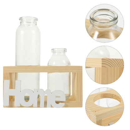 VALICLUD Glass Plant Terrarium with Wooden Stand, Nordic Style Hydroponic Flower Vase Set for Indoor Desktop Decoration, Glass Planter Container for Home and Office