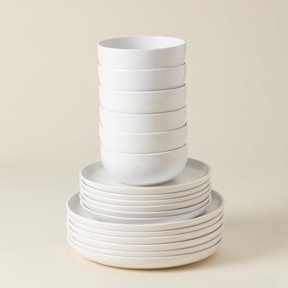 Casafina Ceramic Stoneware 18-Piece Place Setting Service for 6 with Cereal Bowls - Pacifica Collection, Salt White | Microwave & Dishwasher Safe Dinnerware Set | Restaurant Quality Tableware