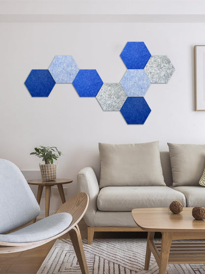 Hexagon Felt Bulletin Board Tiles, 8 Pcs, 8.7 x 7.5 inches, with 20 Pushpins, for Easy Display of Photos Pictures Memos Notices, Felt Wall Tiles for Office Home Classroom (Blue)