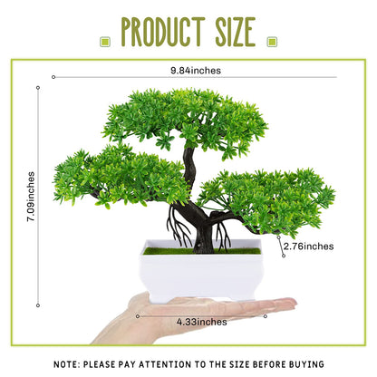 Frjjthchy Mini Artificial Bonsai Tree Plants with Plastic Cement Pots for Home Office Décor (Green)