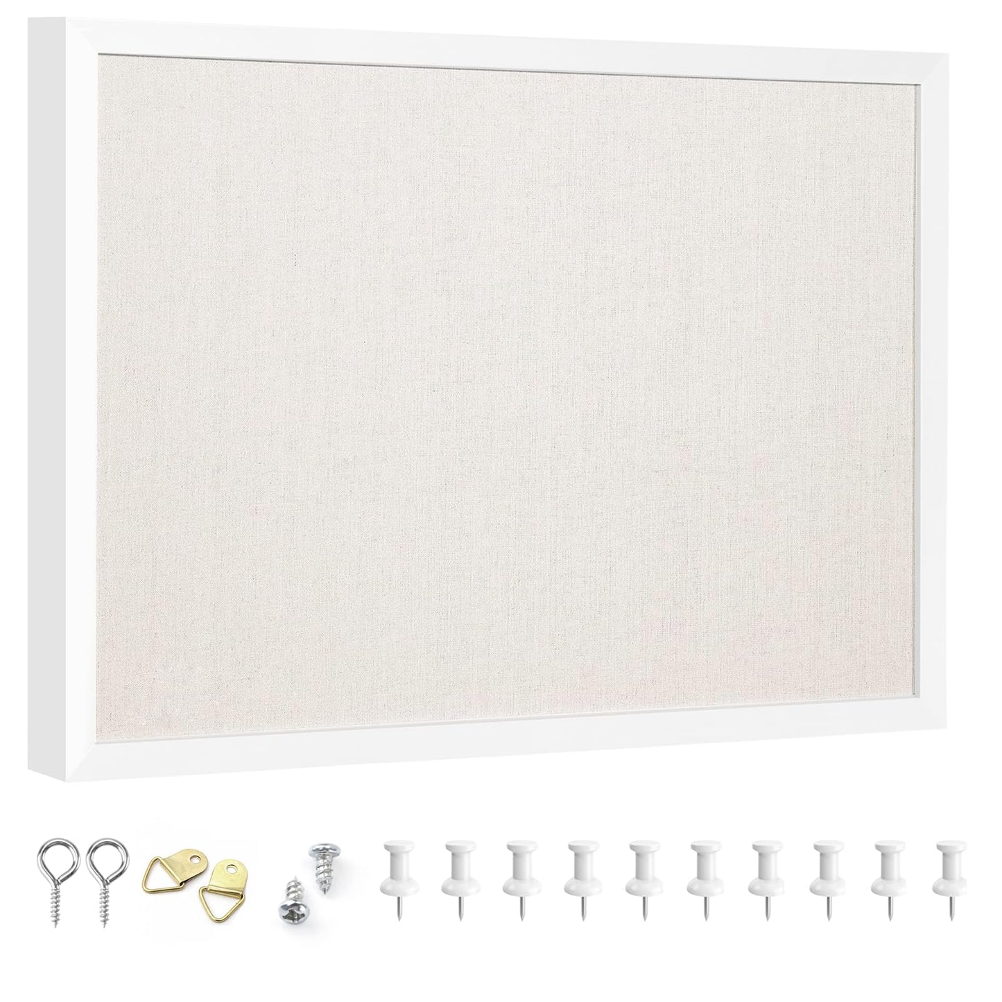 OWLKELA 13.3"x17.7" inch Bulletin Board with Linen, White Wood Style Frame, with 10 Pushpins, Linen Cork Board, Ideal for School, Home & Office