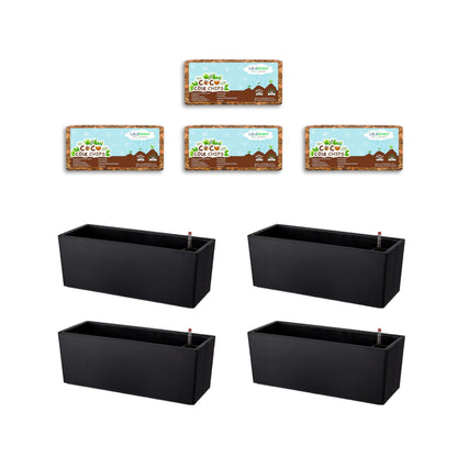LaLaGreen Bundle- 4 Pack, 500g Coco Coir Chips + 4 Pack, 20 Inch Self Watering Plastic Pot with Bracket Hanging Balcony Plant Box Outdoor Planting Soil Compressed Fiber Husk Vegetable Seedling Garden