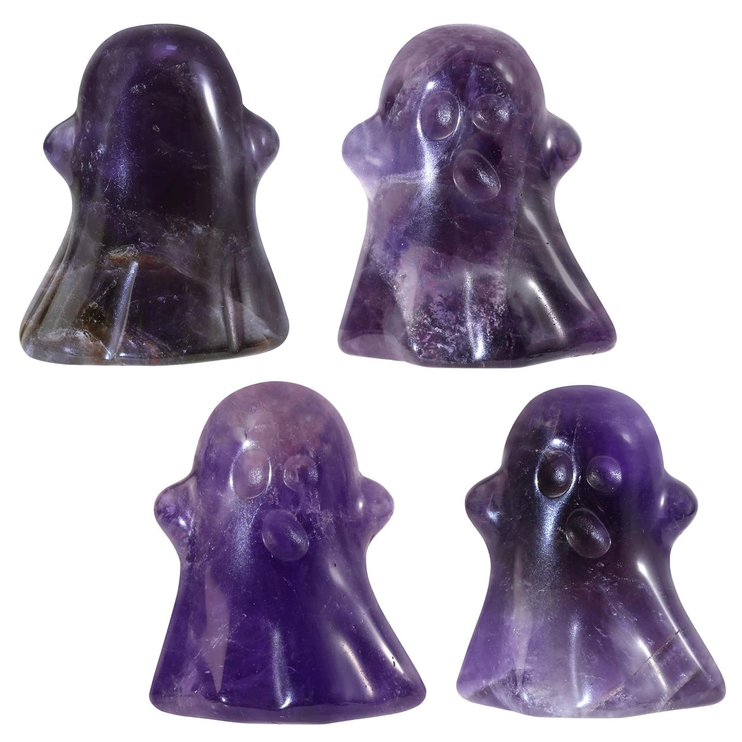 Rockcloud 2 PCS Crystal Stone Amethyst Ghost Pocket Stones Halloween Figurine Ghost Statue Ornament Party Decoration Supplies