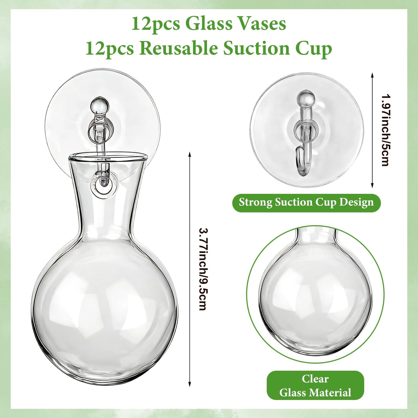 HCEWSBFD 12Pcs Window Propagation Stations Bulb Glass Vases with Suckion Cups Hooks Hydroponics Plant Propagation Vases No Nails Wall Hanging Planter for Water Plant Propagation Rooting Cuttings