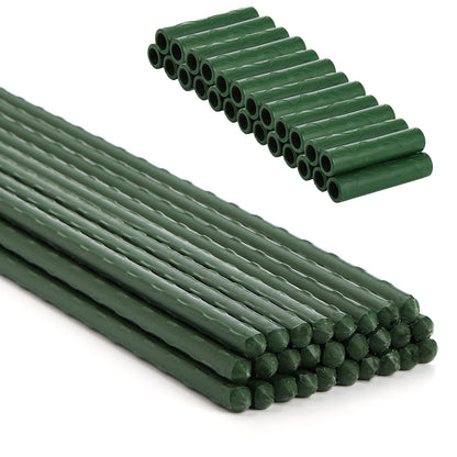 Frcctre 50 Pack 16 Inches Garden Stakes with 25 Connectors, Connectable Plant Support Stakes Plastic Coated Metal Tomato Sticks Plant Climbing Support for Tomatoes, Cucumber, Beans, Potted Plants
