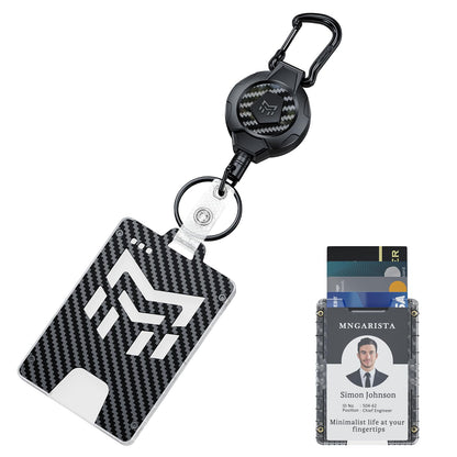 MNGARISTA Retractable Badge Holder, Heavy Duty Carbon Fiber 32.28" Retractable Badge Reel with Carabiner Clip, 4-Locking Point ID Card Holder for Work, Office, Nurse, Teacher, 1 Pack Black