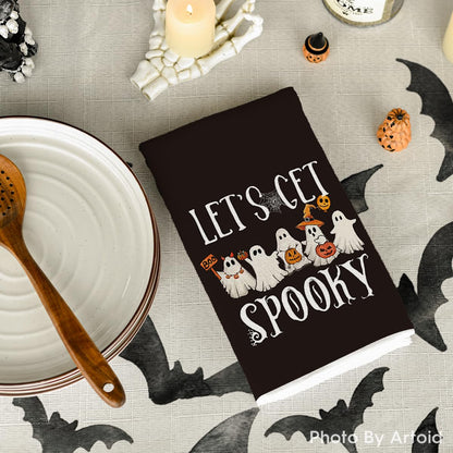 Artoid Mode Ghost Pumpkins Bats Boo Truck Spooky Halloween Kitchen Towels Dish Towels, 18x26 Inch Jack-O'-Lantern Decoration Hand Towels Set of 4