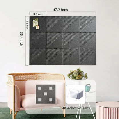 Large Cork Board for Walls 48"x 36", 12 Pack Felt Wall Tiles with Safe Removable Adhesive Tabs, Cork Board for Office,Pinboard Bulletin Board - Dark Grey