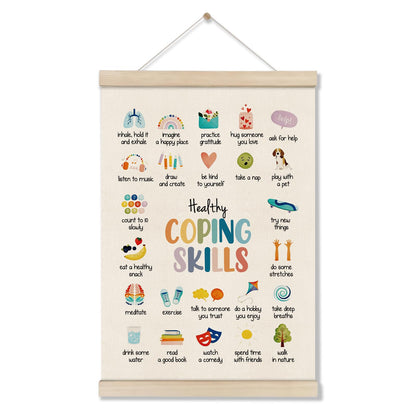 Mental Health Poster Hanger Frame, Coping Skills Poster 16x12 Inch, Therapy Office Decor, Anxiety Relief, Calm Down Corner Wall Decor, Emotional Learning Wall Art for Homeschool Counseling Office