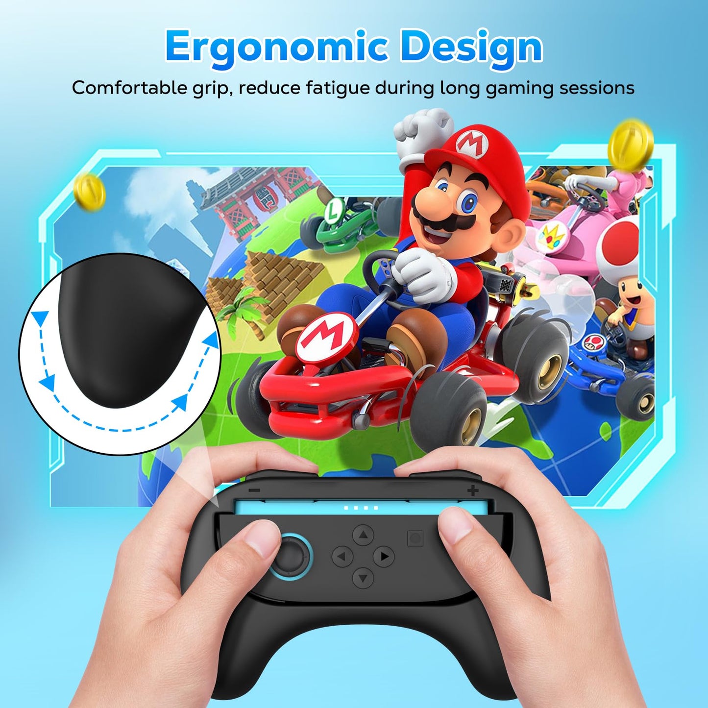 MoKo Hand Grips for Nintendo Switch 2 Joy-Con, Ergonomic Joy-Con Controller Accessories for Switch 2 2025, Slip and Wear-Resistant Comfort Handles, Black, 2 Pack