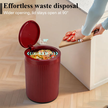 JiatuA Small Bathroom Trash Can with Lid, 2.1 Gallon Garbage Can with Pop-Up Lid Trash Bin Round Wastebasket for Kitchen Bedroom Office Living Room Toilet College Dorm, Red