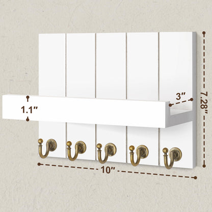 Rebee Vision Key Holder for Wall - Decorative Mail Organizer Wall Mount with 5 Key Hooks for Modern Farmhouse Apartment Essentials - Home Decor for Living Room (Rustic White, 3.54"D x 10"W x 7.28"H)