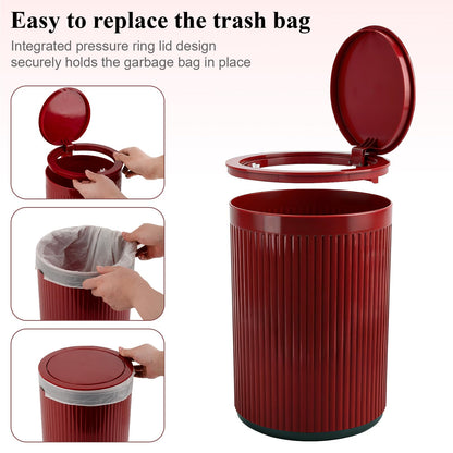 JiatuA Small Bathroom Trash Can with Lid, 2.1 Gallon Garbage Can with Pop-Up Lid Trash Bin Round Wastebasket for Kitchen Bedroom Office Living Room Toilet College Dorm, Red