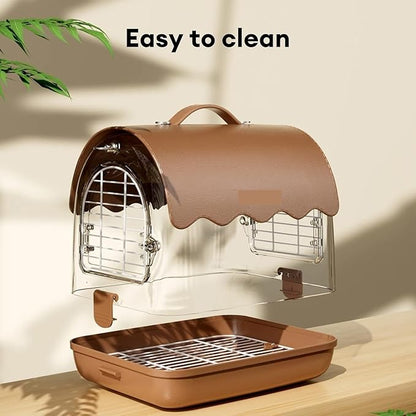 Parakeet Cage,Accessories, Bird Carrier Backpack with Perch, Transparent Travel Cage Bag with Shade Cover Visible Window for Parrots Budgie Small Birds(Brown)
