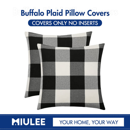 MIULEE Halloween Pack of 2 Farmhouse Buffalo Check Plaids Linen Throw Pillow Covers Soft Soild Decorative Home Decor Outdoor Cushion Case for Sofa Bedroom 18 x 18 Inch, Black and White