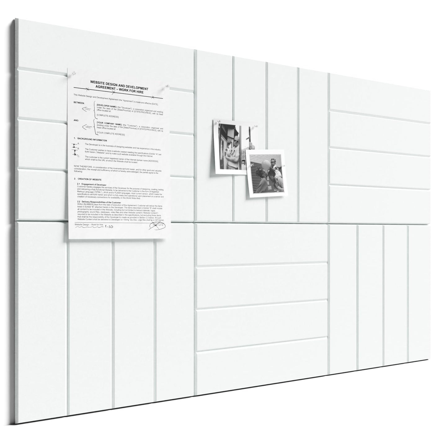 Bumusty Large Cork Board Alternative-36 x 24" Felt Bulletin Board Tiles, with 30 Pushpins, 40 Adhesive Tabs, Bold-Stripe 6-Pack, Cork Boards for Office Push Pin Board Felt Board-Cold White
