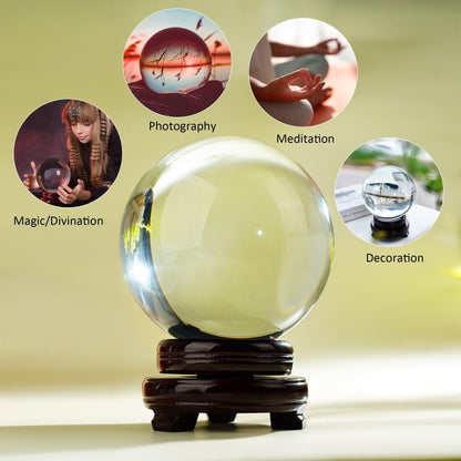 QFkris 150mm/6inch Clear Crystal Ball with Wooden Stand Fortune Teller Mystical Quartz Ball Photography Props FengShui Divination Spheres
