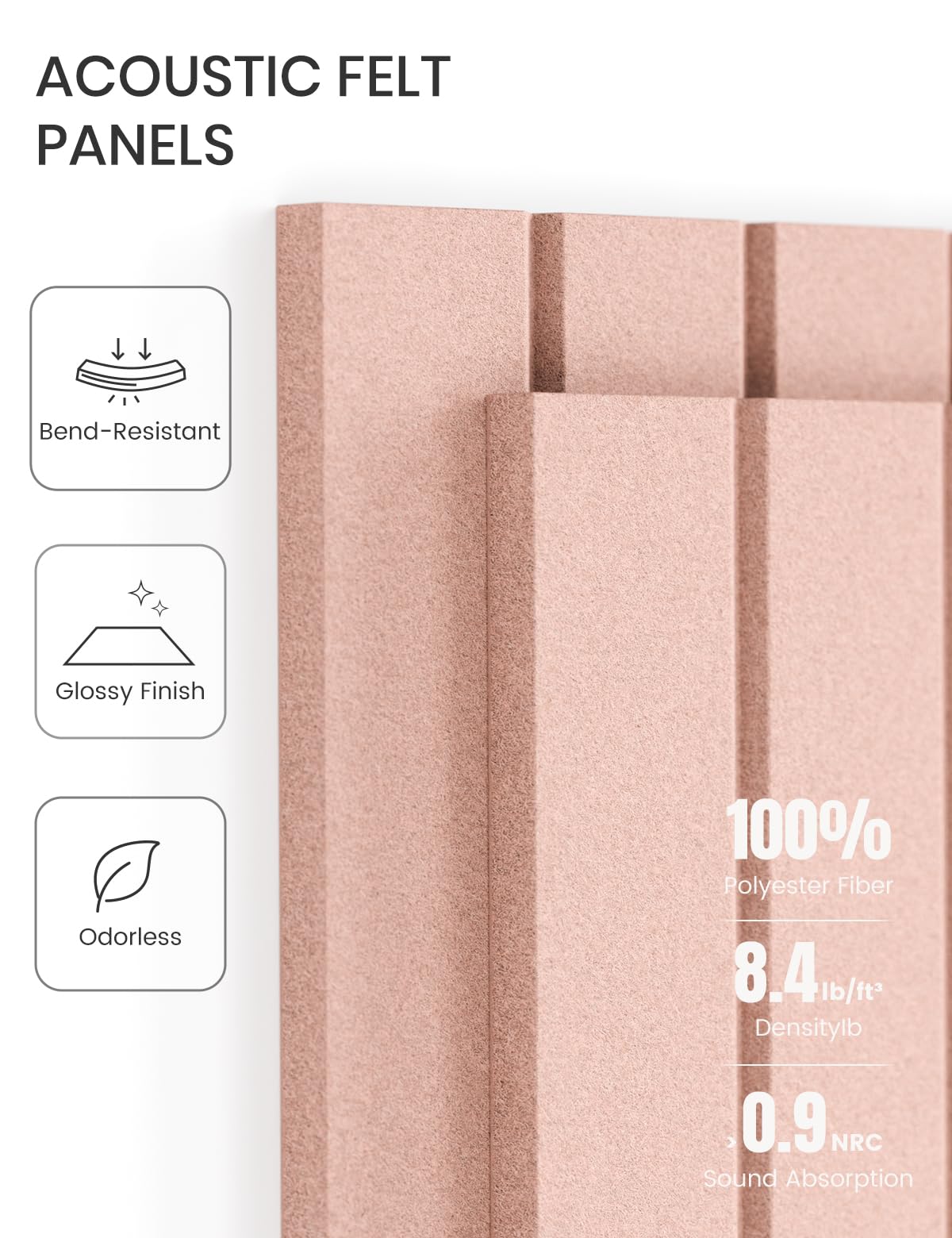 Felt Bulletin Board Tiles -28"x18" with 40 Adhesive Tabs, Cork Board Alternative for Office Decor, Push Pin Board Wall Organizer 6-Pack (Pink)