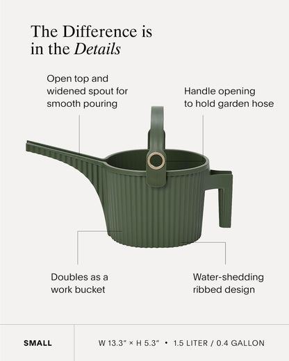 Hachiman Small Watering Can - 1.5 L Plant Watering Can with Widened Spout for Indoor and Outdoor Plants - Hands-Free Filling - 13.3" × 5.3"- Black