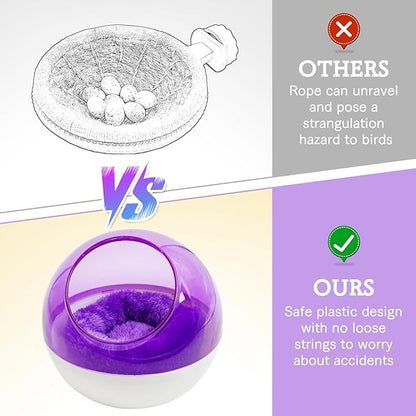 kathson Plastic Bird Nest Chewproof Small Bed with mat Hanging House Hut Bird Cage Breeding Hatching Nest Washable Parakeet Nest for Parrot Budgie Love Bird Canary (Purple)