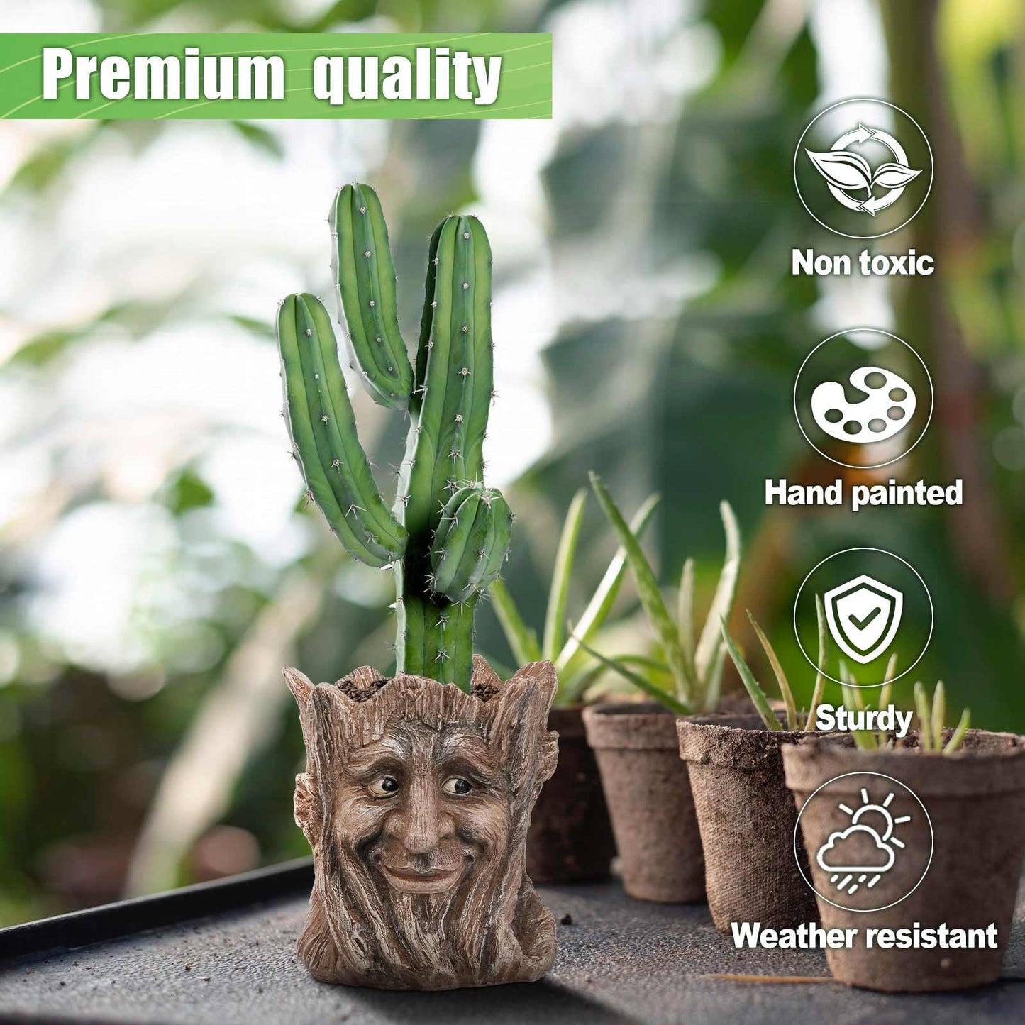vomiceak Face Planter with Funny Smile - Unique Head Planters for Indoor Outdoor Plants with Drainage Hole, Cute Plant Pots for Succulents, Creative Flower Pots as Gifts for Women and Men (Brown Man)