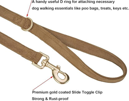 Soft Corduroy Dog Collar and Leash Set Adjustable Durable Dog Collars with Metal Buckle and Lead for Large Dogs,Brown