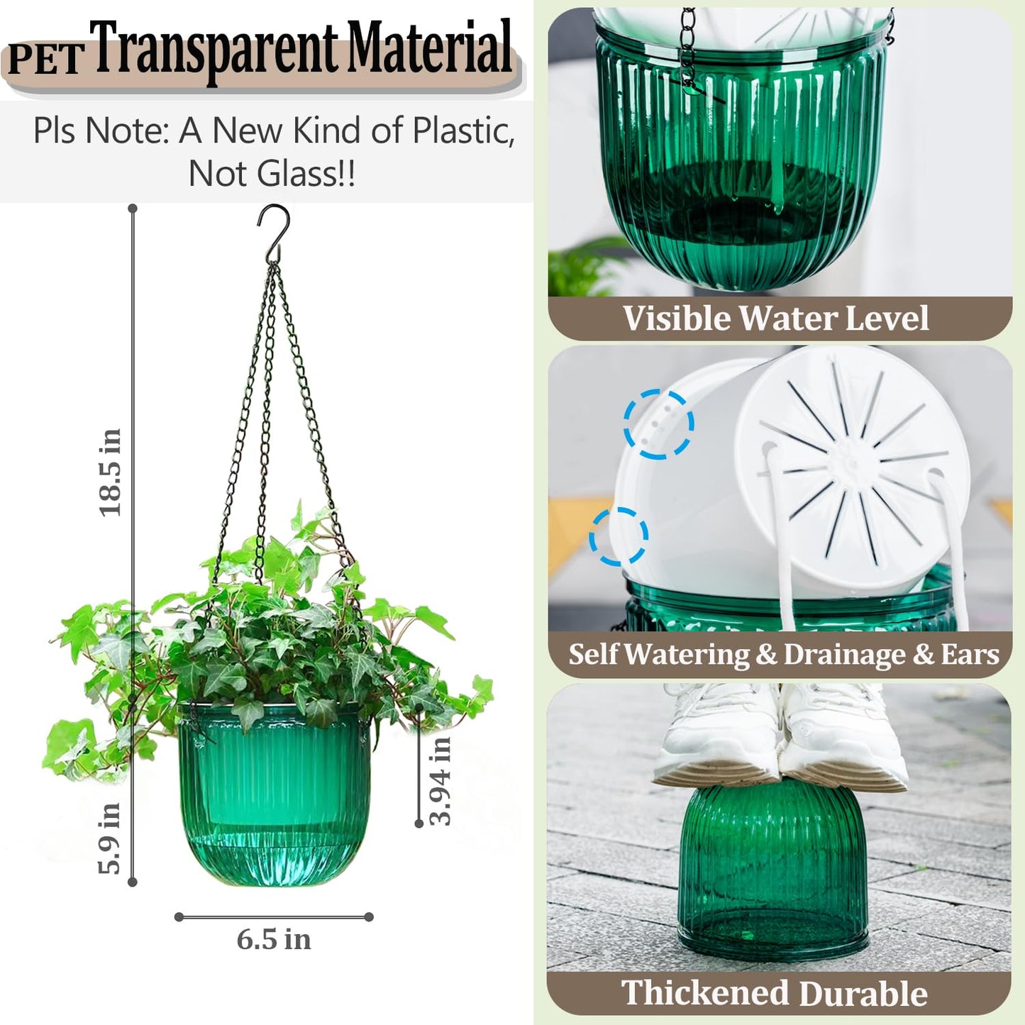 Melphoe 2Pack 6.5'' & 1Pack 8.3'' Self Watering Hanging Planters