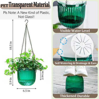 Melphoe 2Pack 6.5'' & 1Pack 8.3'' Self Watering Hanging Planters