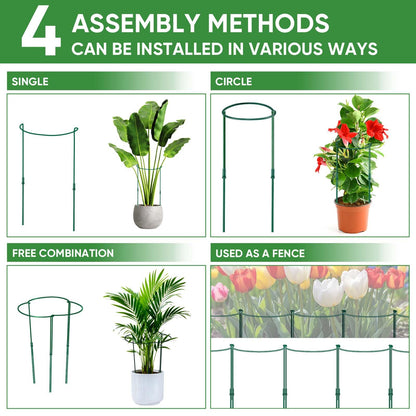 8 Pack 32 or 16 inch Adjustable Plant Support Stakes, Heavy-Duty Half Round Peony Support, Garden Plant Stakes Cage for Outdoor Plants, Peony, Tomato, Hydrangea, (16In Support +16In Extension Tubes)