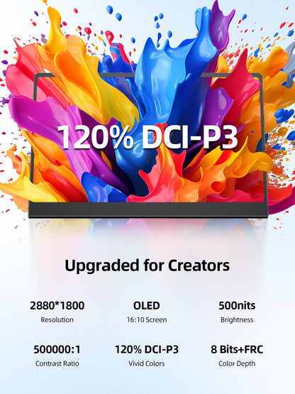 UPERFECT Touchscreen OLED Portable Monitor 14", 3K 2880x1800 | 120Hz | 0.1ms Portable Gaming Monitor, 500 Nits |120% DCI-P3 | 500000:1 | Ultra-Slim Design for Laptop Mini PC Phone Game Consoles